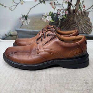 Clarks Collection Mens Size 9.5 Wide Brown Leather Gessler Laced Oxford Shoes